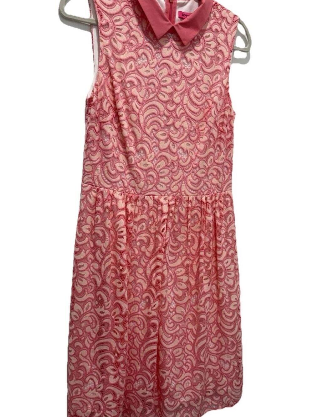 Betsey Johnson Pink Lace Dress Womens Size 8 Fit Flare Sleeveless Party Cocktail - Picture 5 of 10